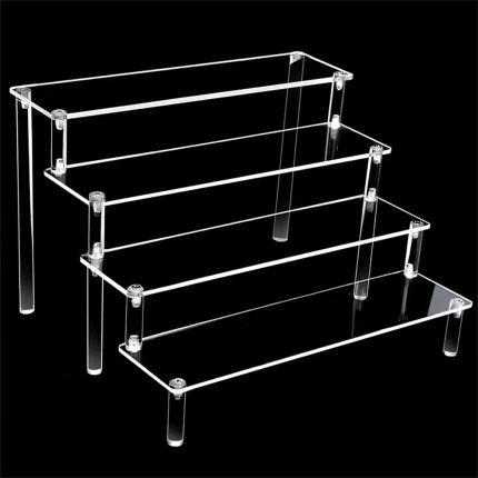 Acrylic Display Stand Multi Layer, Clear Makeup Organizer Rack for Pottery Dolls Figurines, Ladder Shelf Storage