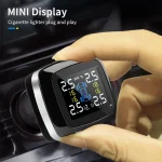 Smart Cigarette Lighter USB TPMS Car Tire Pressure Alarm Monitor System 4 Sensors Display Tyre Pressure Temperature Alarm 3