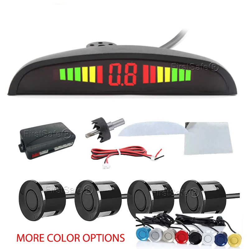 Car LED Parking Sensor Kit with 4 Sensors and 22mm Backlight Display 12V 13 Colors - Image 1
