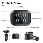 TY09 Smart Cigarette Lighter USB TPMS Car Tire Pressure Alarm Monitor System 4 Sensors Display Tyre Pressure Temperature Alarm 5