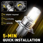 AUXITO 30000LM H4 LED Lights Bulb CANBUS 9003 HB2 LED Headlights High and Low Beam with Fan Wireless 60W Car Headlamp 12V 2Pcs 2
