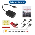 JMCQ USB Android TPMS Tire Pressure Monitoring System Display Alarm System Internal External 5 Sensors For Car Navigation Radio 6