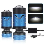 2PCS Car LED Lens Headlight H4 12V Mini Lens Super Bright Hi/Lo Beam White Light 6500K for Cars & Motorcycles Model Compatible