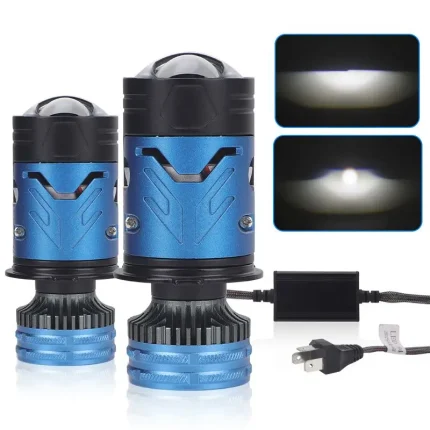 2PCS Car LED Lens Headlight H4 12V Mini Lens Super Bright Hi/Lo Beam White Light 6500K for Cars & Motorcycles Model Compatible