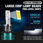 YHKOMS 300W 30000LM H7 H4 LED Headlight High Power Canbus H11 H1 H8 H9 9005 HB3 9006 HB4 Turbo Lamp 6000K Car Light Fog Lamp 2