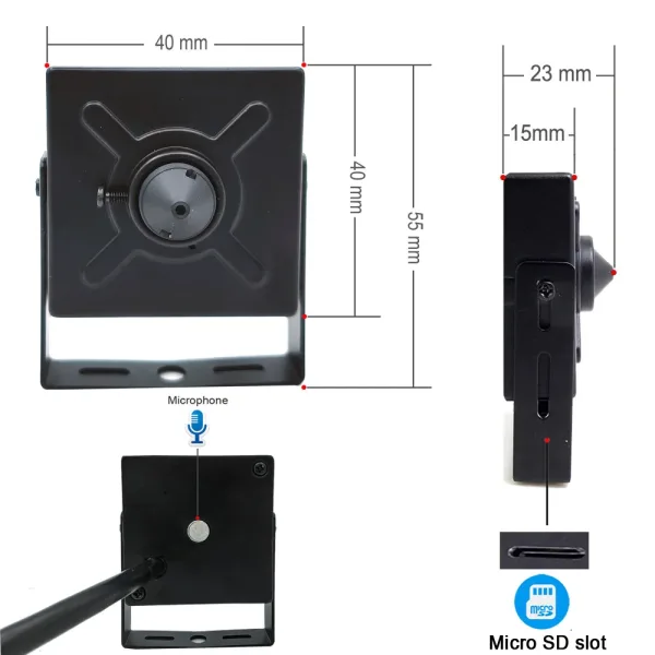 Camera dimensions with microphone and microSD slot Camera dimensions with microphone and microSD slot