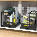 Pull Out Organizer Shelf Multifunctional 2 Tier Storage Rack Large Capacity Sliding Shelf for Kitchen Bathroom Home Organization