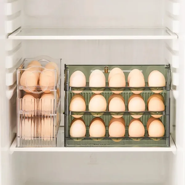Kitchen Large Capacity Egg Fridge Storage Box - Portable Multi-Layer Egg Tray Organizer, Auto Opening/Closing Egg Holder 5