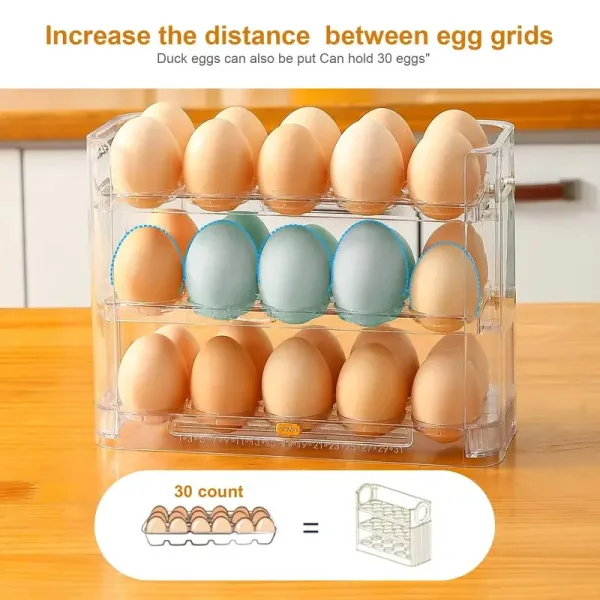 Kitchen Large Capacity Egg Fridge Storage Box - Portable Multi-Layer Egg Tray Organizer, Auto Opening/Closing Egg Holder 3