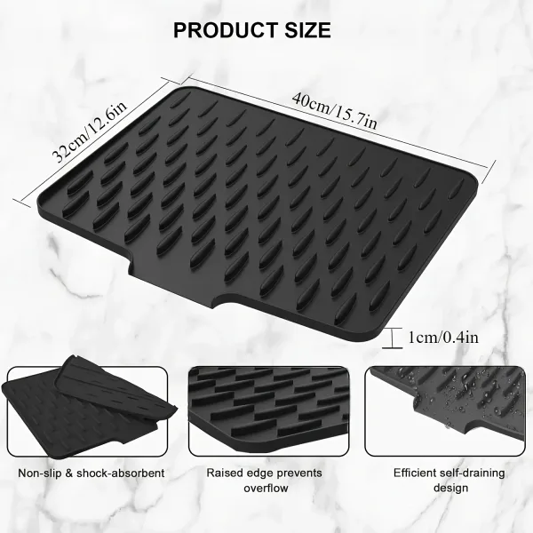 Kitchen Silicone Drain Mat with Built-in Drainage Design, Easy to Clean, Suitable for Countertops, Sinks, Refrigerators 4