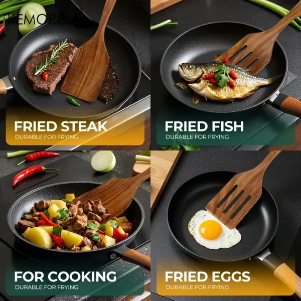 Wooden Cooking Spatula Set - Natural Wooden for Baking, Flipping, Stirring, Non-Scratch Nonstick Pan Safe, Kitchen Tool 1/2 PCS 4
