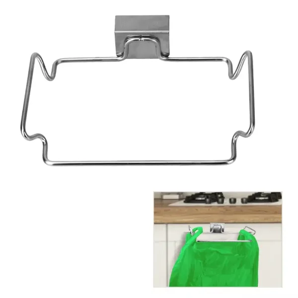Kitchen Non Perforated Stainless Steel Garbage Rack With Hanging Bracket, Cabinet Door With Cloth And Garbage Bag Storage Rack 3
