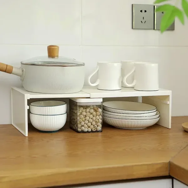 1/2pcs Kitchen Stretchable Cabinet Shelf Cupboard Separated Storage Rack Countertop Organizer Spice Organizer Shelf Save Space 5