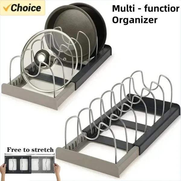 1Pc 7-grid Telescopic Pot Rack,Pans Organizer,Space-saving Cabinet Holder for Pots,Pans and Lids-Keep Your Kitchen Neat and Tidy 1Pc 7-grid Telescopic Pot Rack,Pans Organizer,Space-saving Cabinet Holder for Pots,Pans and Lids-Keep Your Kitchen Neat and Tidy