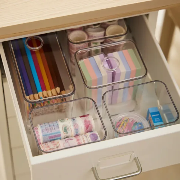 Clear Drawer Organizer Sets Acrylic Box Plastic Storage Box Stationery Makeup Organizer Boxes Transparent Storage Box Bins 3