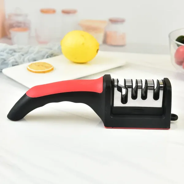 Kitchen 4Segment Knife Sharpener Household Multi-Functional Hand-Held Three-Purpose Black Sharpening Stone 2