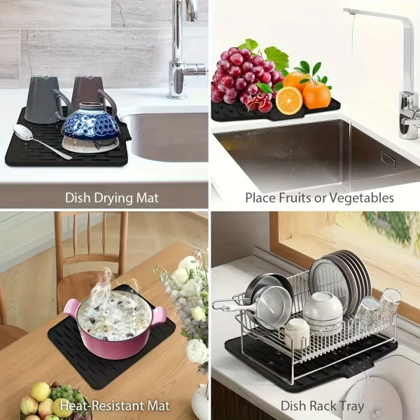 Kitchen Silicone Drain Mat with Built-in Drainage Design, Easy to Clean, Suitable for Countertops, Sinks, Refrigerators 3