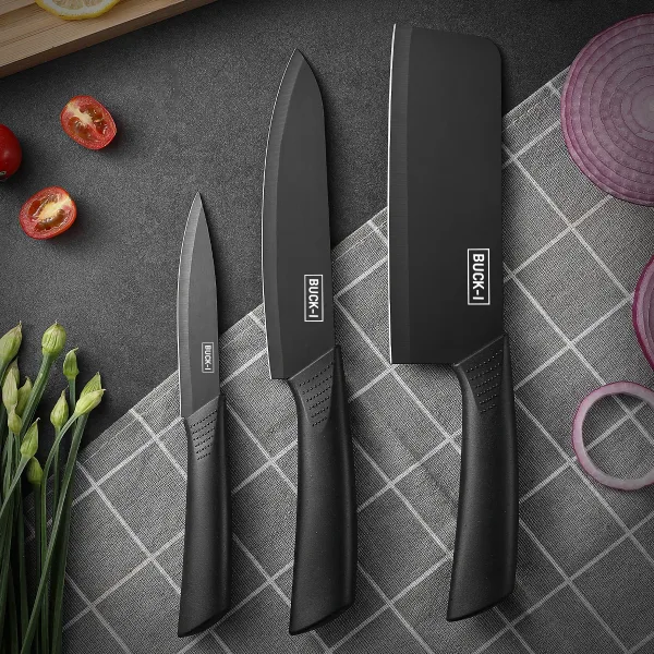 Kitchen knife set, including cleaver, chef's knife, and fruit knife, with knife block, suitable for peeling meat and vegetables 4