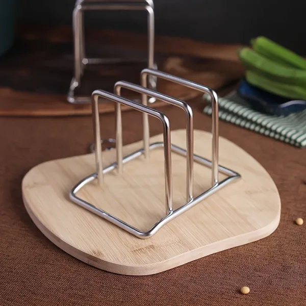 1pc Space-Saving Stainless Steel Pot Lid and Cutting Board Organizer Combo - Heavy-Duty Countertop Rack, kitchen organizer 5