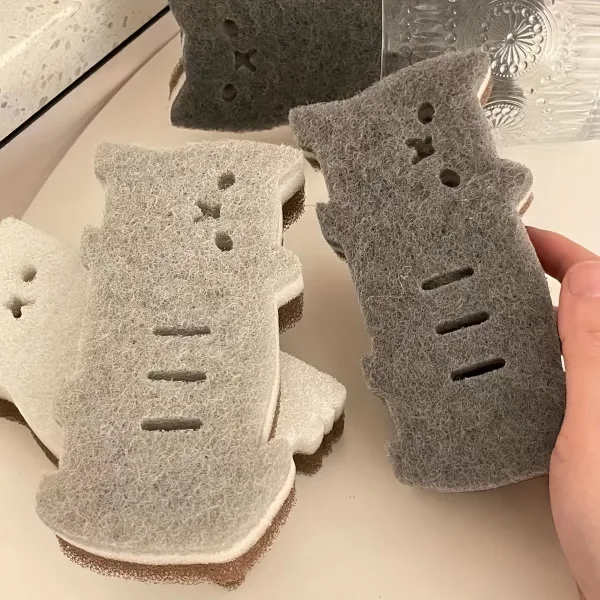 4-piece Cute Cat Kitchen Sponge Set - Thick and Durable Dishwashing and Cleaning Tools 6