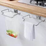Kitchen Non Perforated Stainless Steel Garbage Rack With Hanging Bracket, Cabinet Door With Cloth And Garbage Bag Storage Rack 4