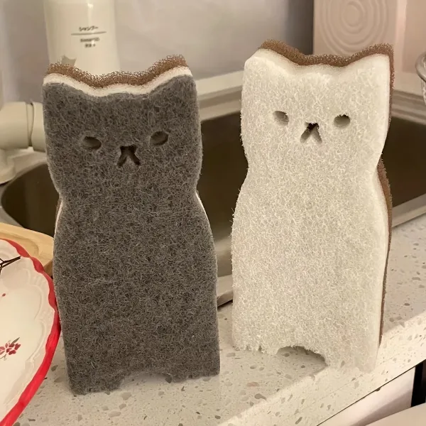 4-piece Cute Cat Kitchen Sponge Set - Thick and Durable Dishwashing and Cleaning Tools 2