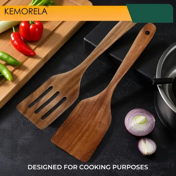 Wooden Cooking Spatula Set - Natural Wooden for Baking, Flipping, Stirring, Non-Scratch Nonstick Pan Safe, Kitchen Tool 1/2 PCS 2