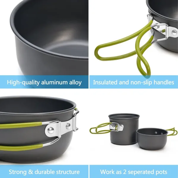Camping Cookware Mess Kit Ultralight Camping Pot Set Outdoor Cooking Tableware for Hiking Trekking Picnic Fishing Mountaineering 5