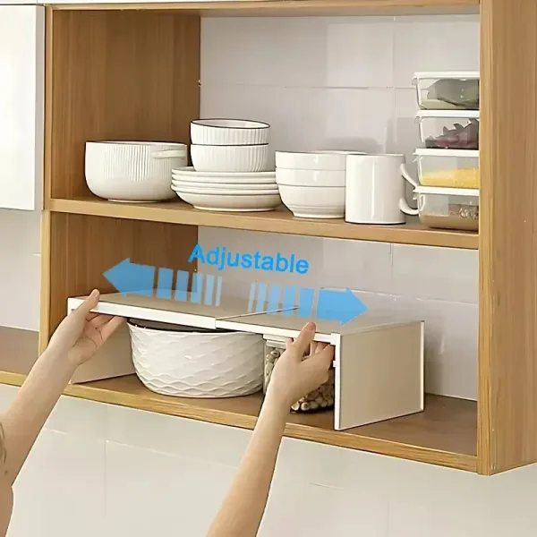 1/2pcs Kitchen Stretchable Cabinet Shelf Cupboard Separated Storage Rack Countertop Organizer Spice Organizer Shelf Save Space 2