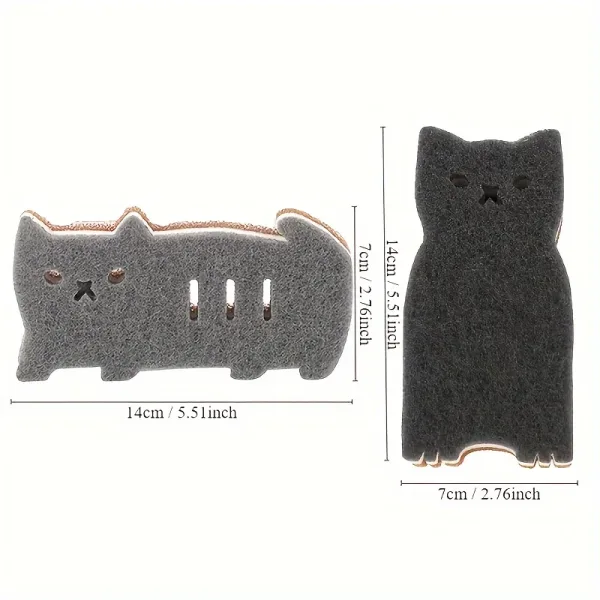 4-piece Cute Cat Kitchen Sponge Set - Thick and Durable Dishwashing and Cleaning Tools 3