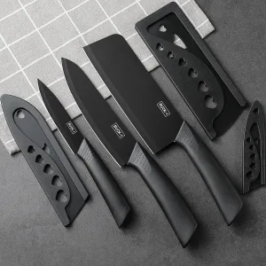 Kitchen knife set, including cleaver, chef's knife, and fruit knife, with knife block, suitable for peeling meat and vegetables