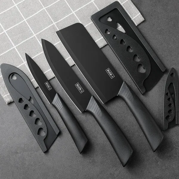 Kitchen knife set, including cleaver, chef's knife, and fruit knife, with knife block, suitable for peeling meat and vegetables