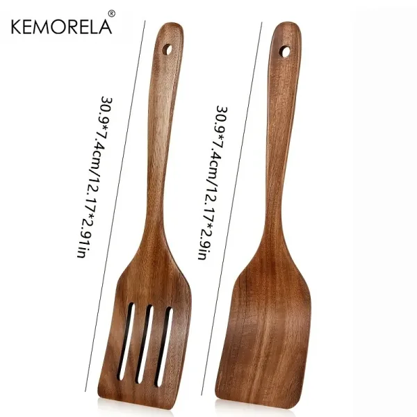 Wooden Cooking Spatula Set - Natural Wooden for Baking, Flipping, Stirring, Non-Scratch Nonstick Pan Safe, Kitchen Tool 1/2 PCS 6