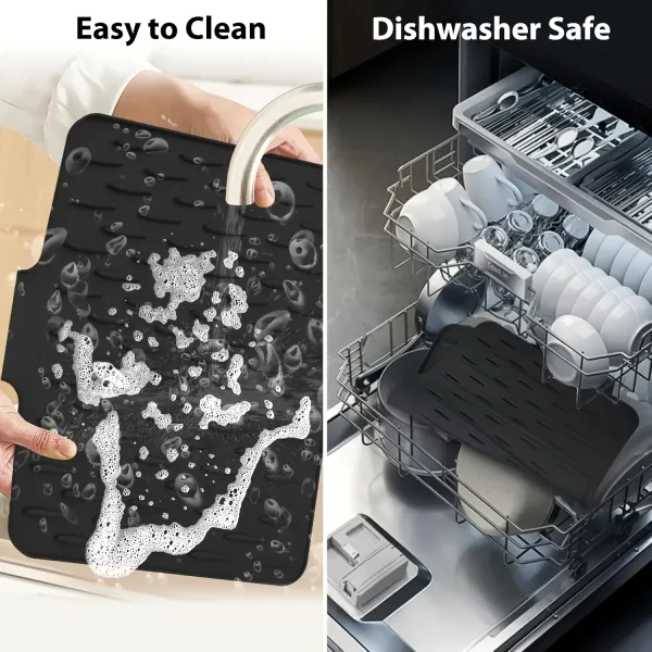 Kitchen Silicone Drain Mat with Built-in Drainage Design, Easy to Clean, Suitable for Countertops, Sinks, Refrigerators 6