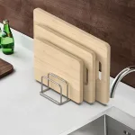 1pc Space-Saving Stainless Steel Pot Lid and Cutting Board Organizer Combo - Heavy-Duty Countertop Rack, kitchen organizer 3