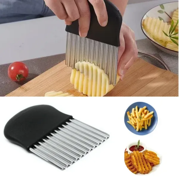 Stainless Steel Potato Chip Slicer Dough Vegetable Fruit Crinkle Wavy Kitchen Knife Cutter Chopper French Fry Maker Tools Gadget