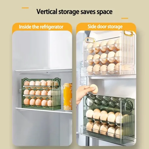 Kitchen Large Capacity Egg Fridge Storage Box - Portable Multi-Layer Egg Tray Organizer, Auto Opening/Closing Egg Holder 2